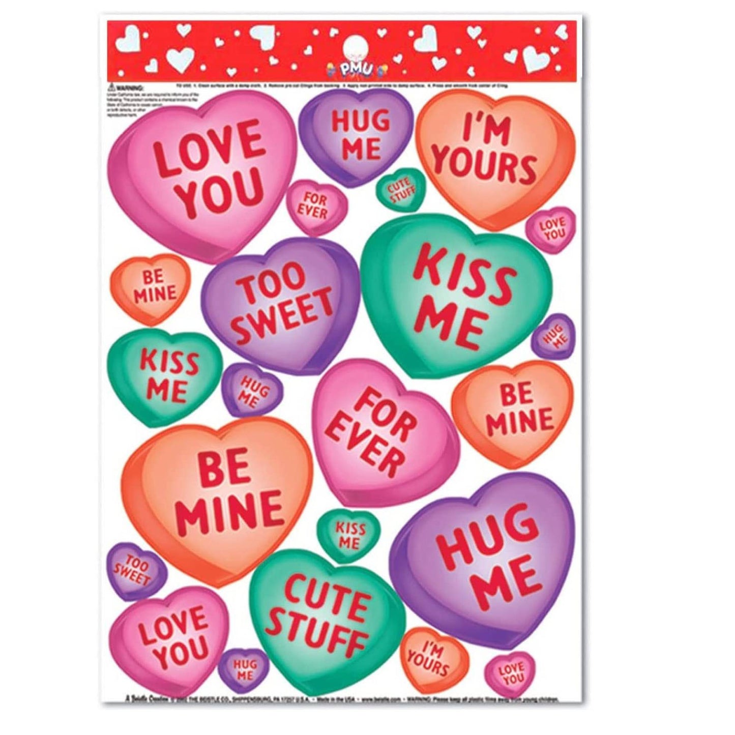 PMU Valentine Heart Clings Party Accessory 12in. x 17in. Sheet