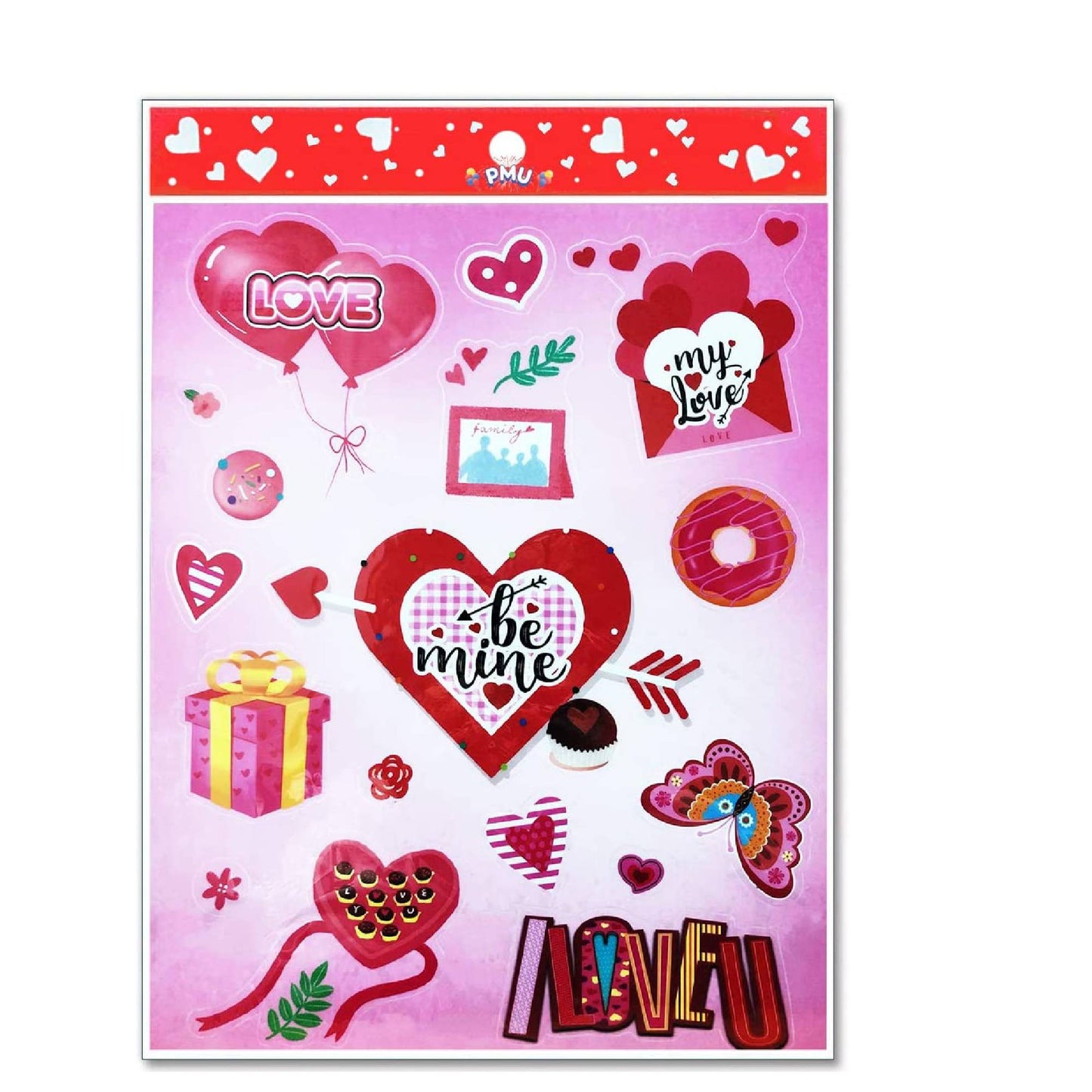 PMU Valentine Heart Clings Party Accessory 12in. x 17in. Sheet