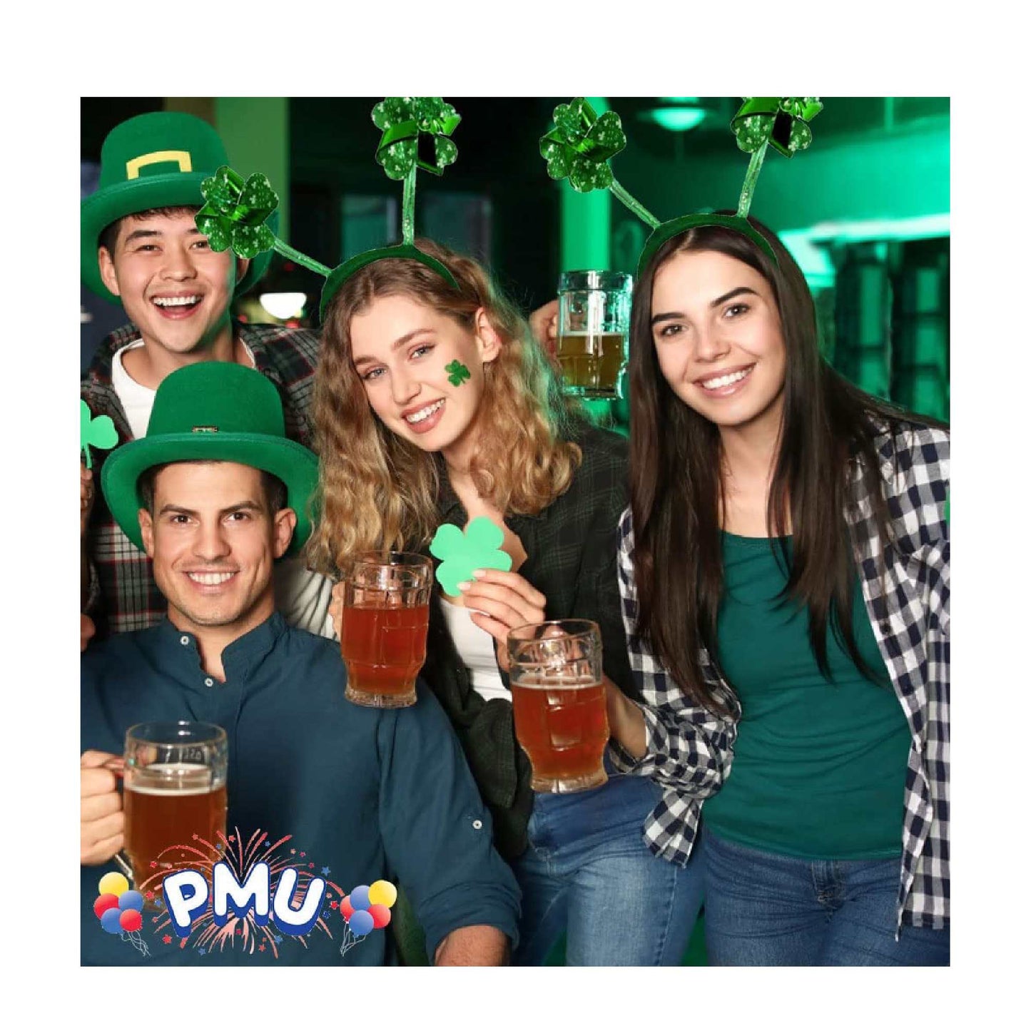 PMU Saint Patrick's Day Green Pinwheel Boppers with Shamrock Costume Headband
