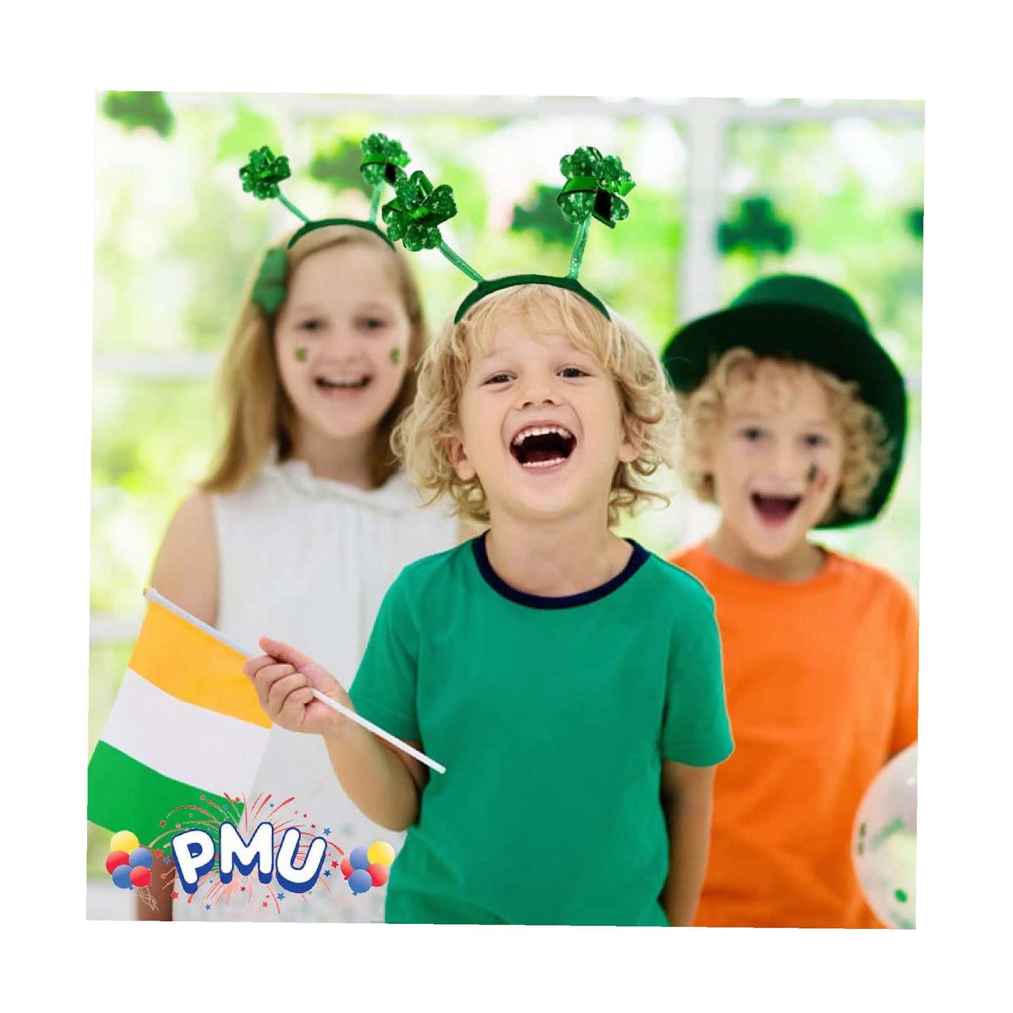 PMU Saint Patrick's Day Green Pinwheel Boppers with Shamrock Costume Headband
