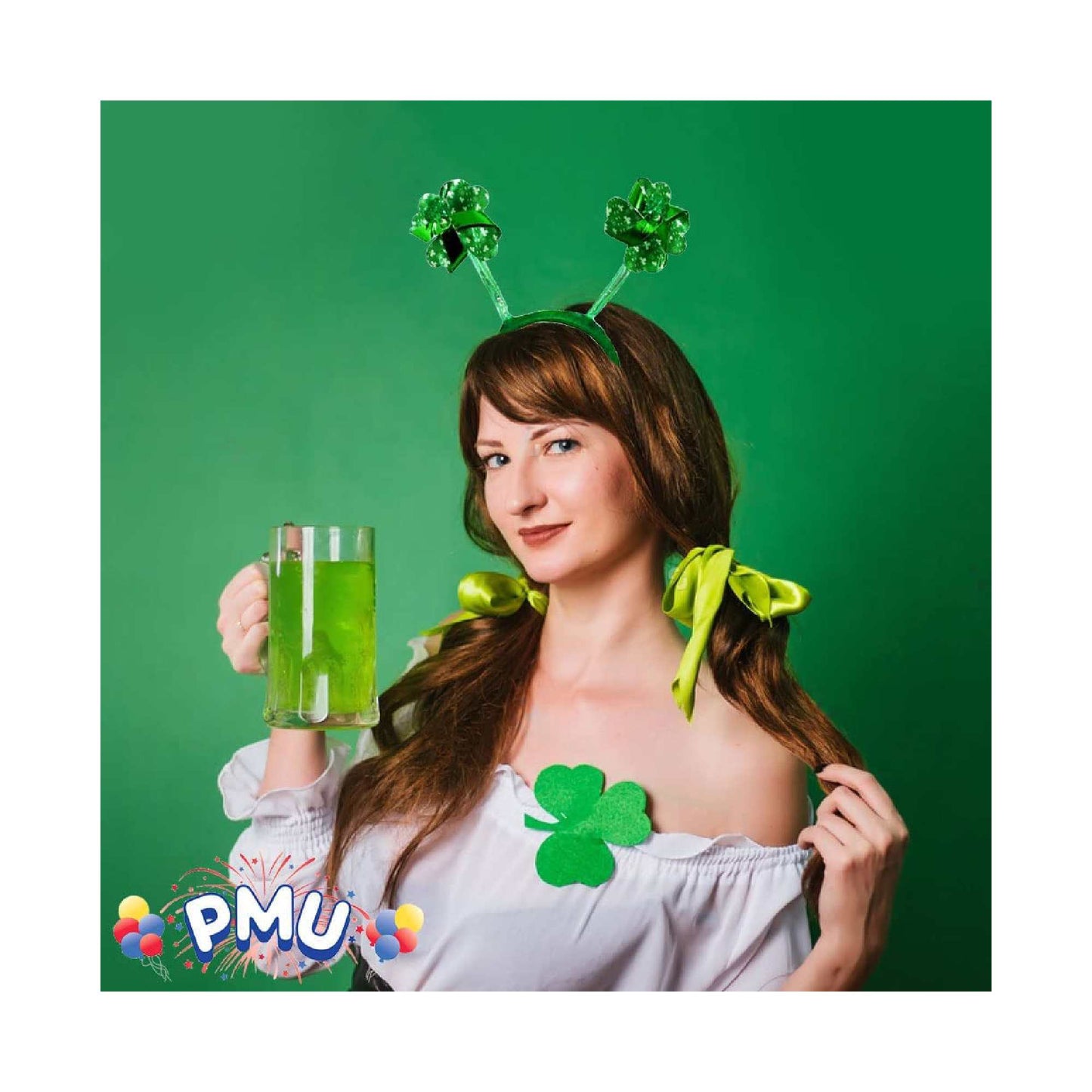 PMU Saint Patrick's Day Green Pinwheel Boppers with Shamrock Costume Headband