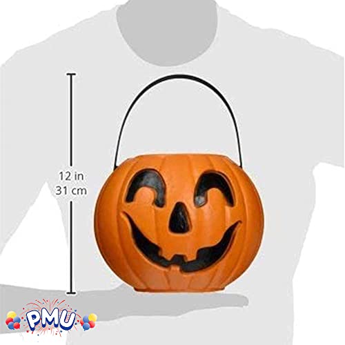 PMU Halloween Trick or Treat Jack-O-Lantern Carry Jack - Halloween Pumpkin Decorations - Candy Gift Basket for Kids - Pumpkin Bucket with Handles - 9 Inch w/Handle - Orange
