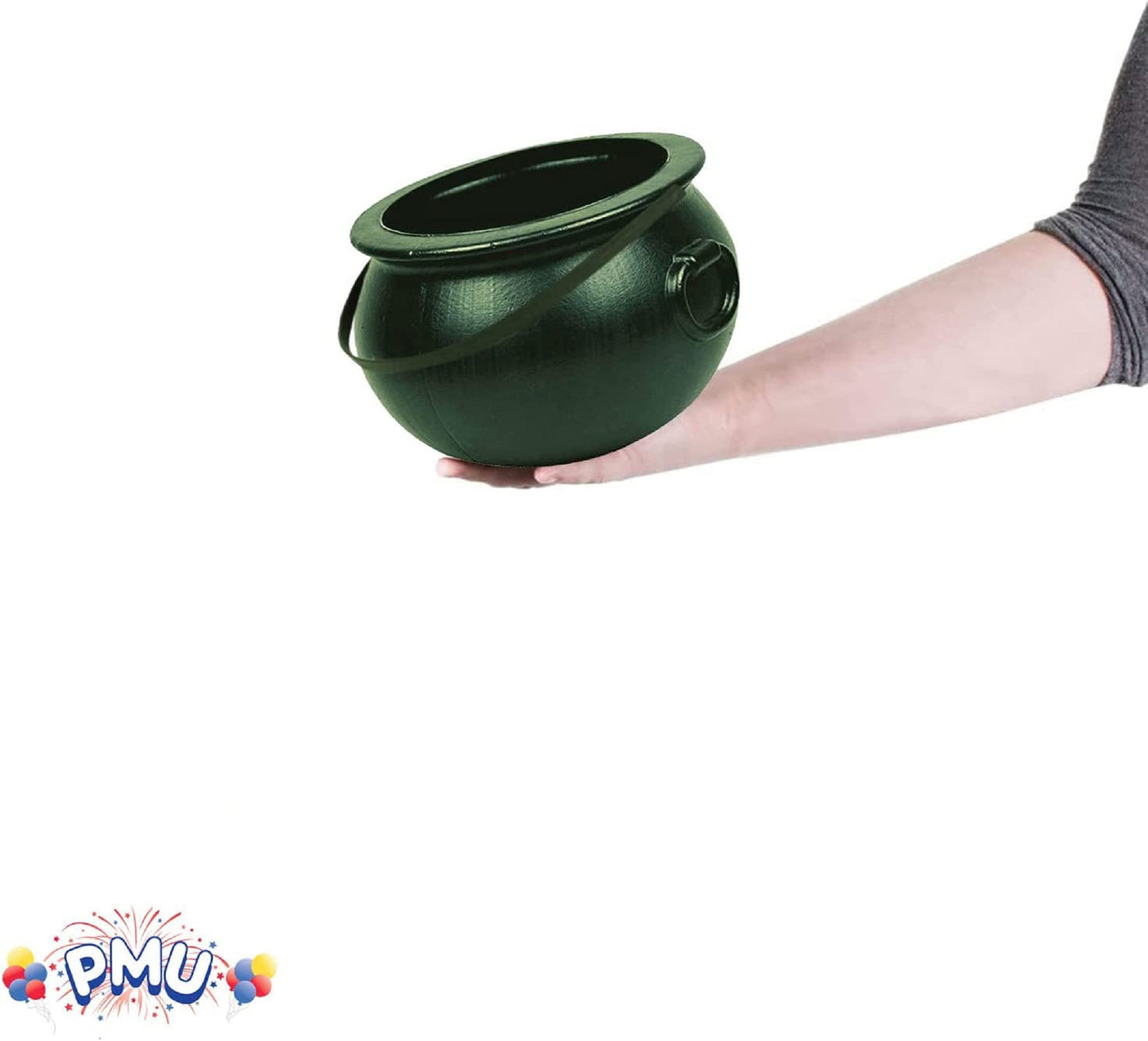 PMU Halloween 8 inch Cauldron Plastic Bucket - Halloween Party Favors - Candy Holder for Kids, Witches Green