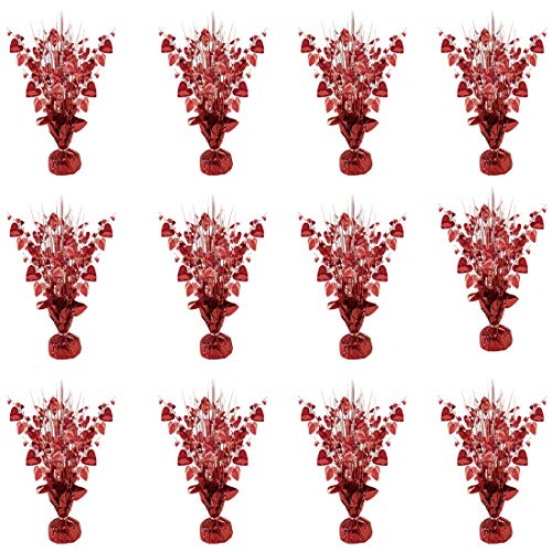 PMU Valentine’s Day Hearts Glitter Burst Centerpiece 15" Red Holographic Balloon Weight