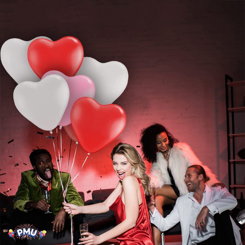 PMU Heart Shaped Balloons 15 Inch PartyTex Premium Latex Valentines Day, Weddings, Birthdays, Anniversaries, Engagements