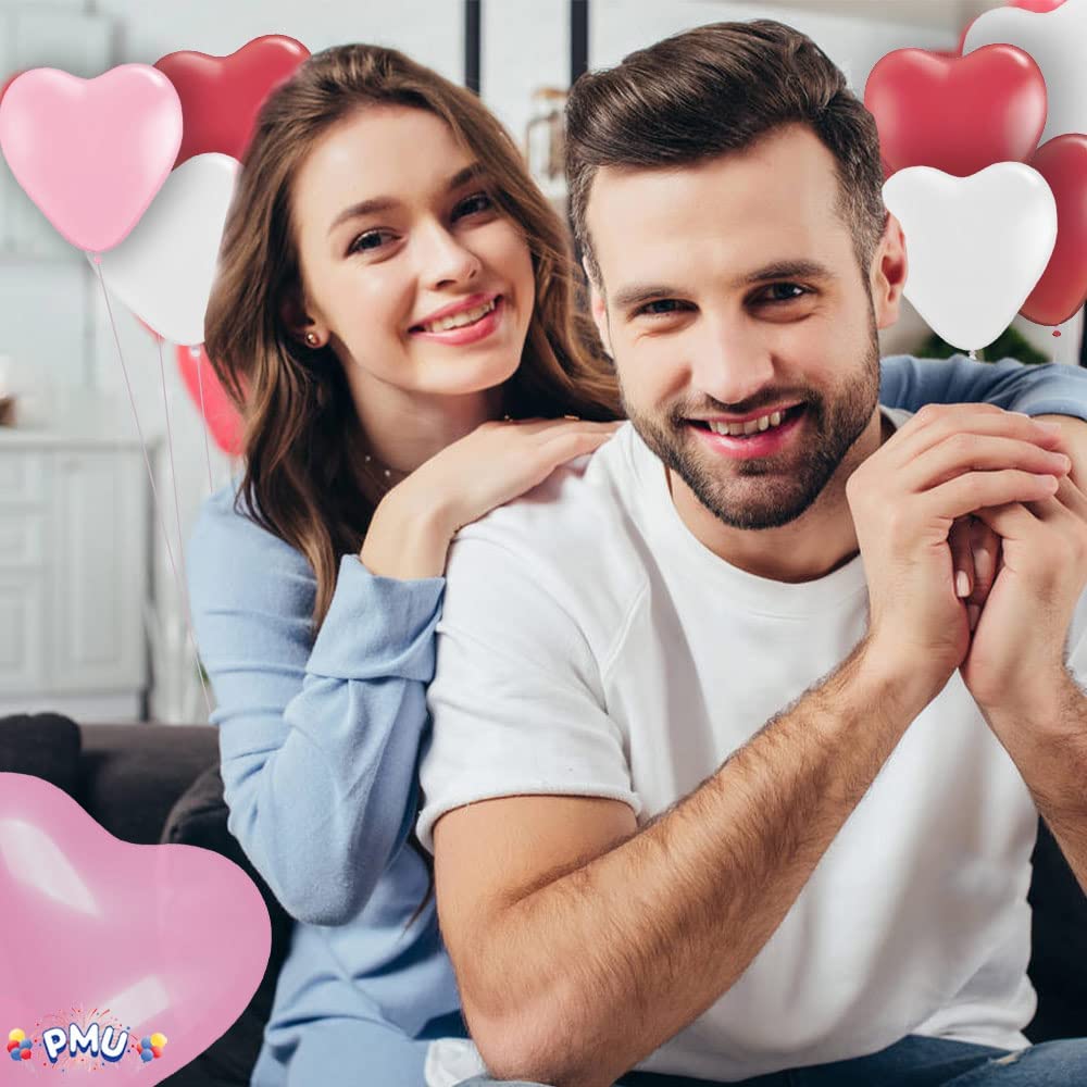 PMU Heart Shaped Balloons 15 Inch PartyTex Premium Latex Valentines Day, Weddings, Birthdays, Anniversaries, Engagements