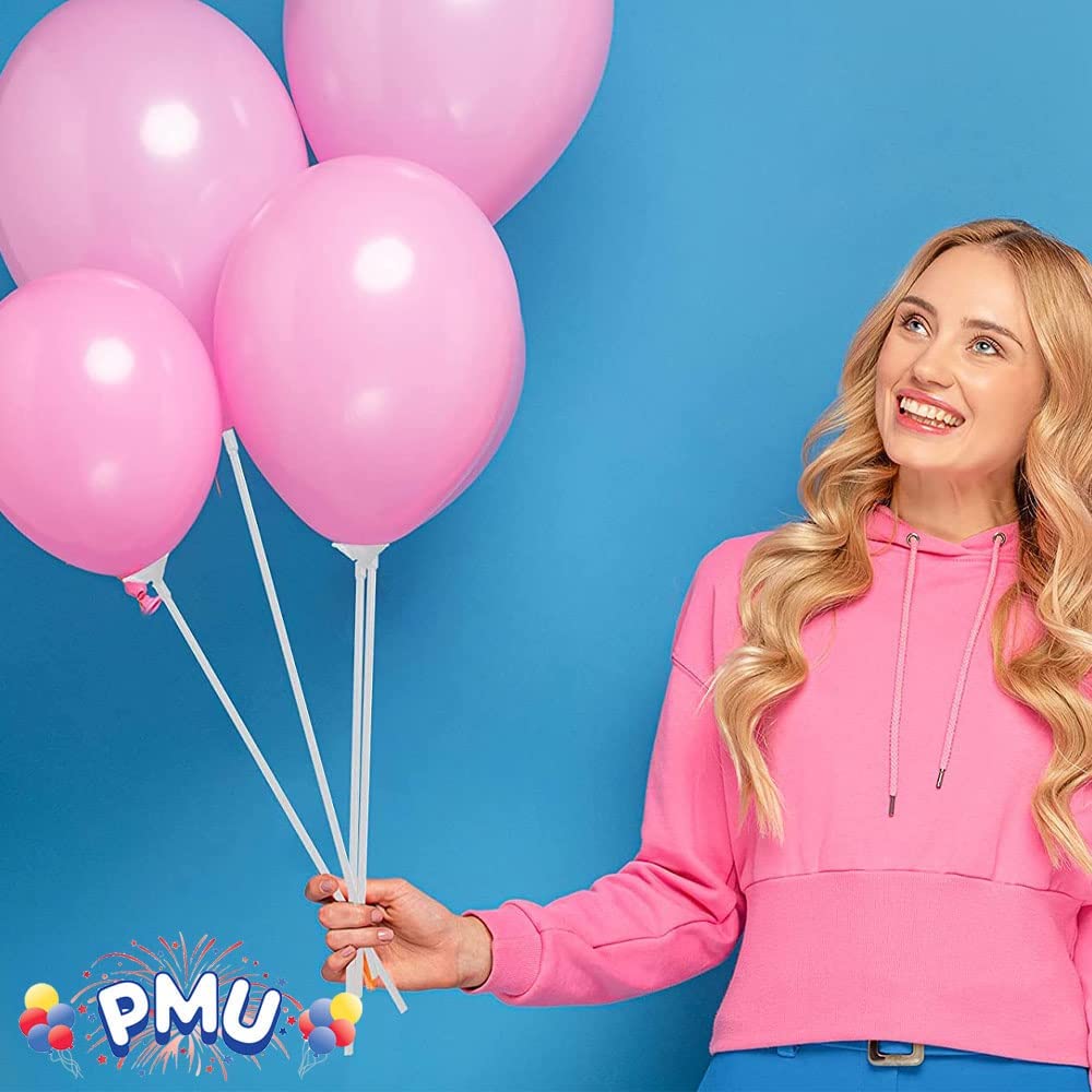PMU Balloon Maxi Sticks 24 Inch White with Clear Maxi Cups Premium Latex/Mylar Balloon Holder for Air-Filled Balloons