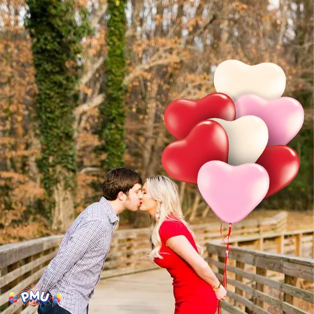PMU Heart Shaped Balloons 15 Inch PartyTex Premium Latex Valentines Day, Weddings, Birthdays, Anniversaries, Engagements