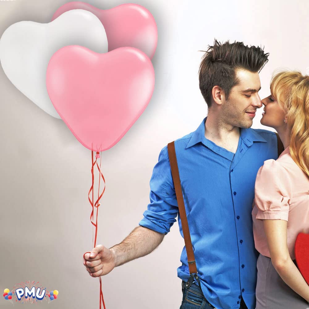 PMU Heart Shaped Balloons 15 Inch PartyTex Premium Latex Valentines Day, Weddings, Birthdays, Anniversaries, Engagements