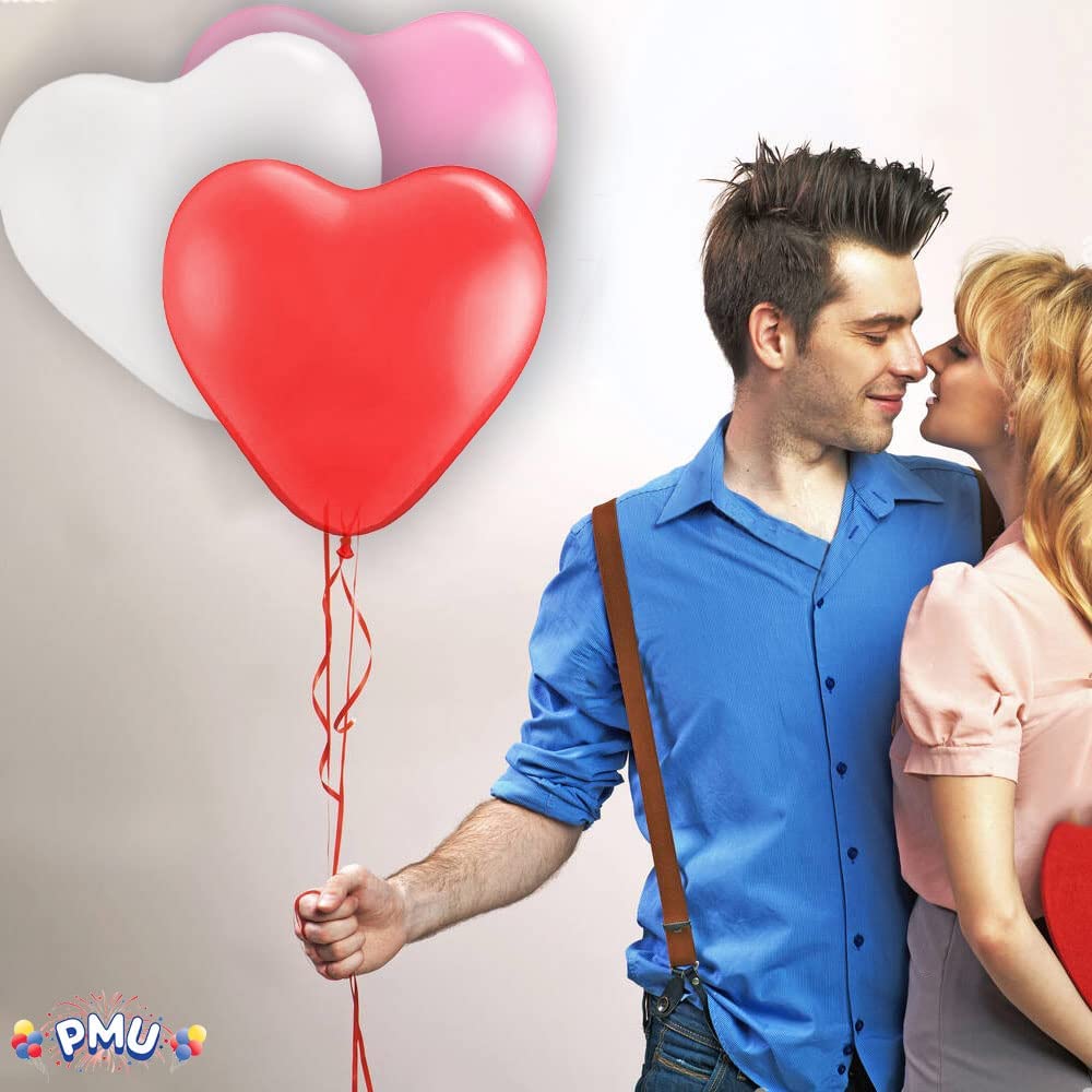 PMU Heart Shaped Balloons 15 Inch PartyTex Premium Latex Valentines Day, Weddings, Birthdays, Anniversaries, Engagements