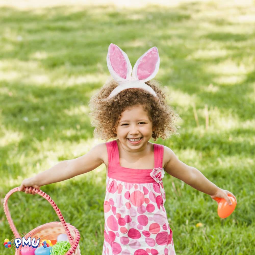 PMU Plush Soft-Touch Satin Bunny Ears Headband White and Pink Costume Accessory