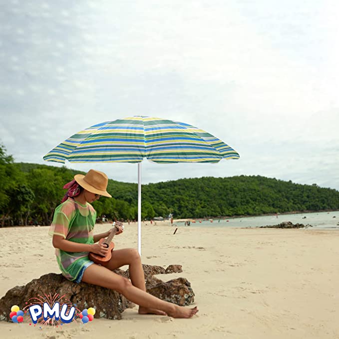 PMU Beach Umbrella - UV Protection Sunshade Umbrella for Beach, Patio, Yard & Garden - 8 feet