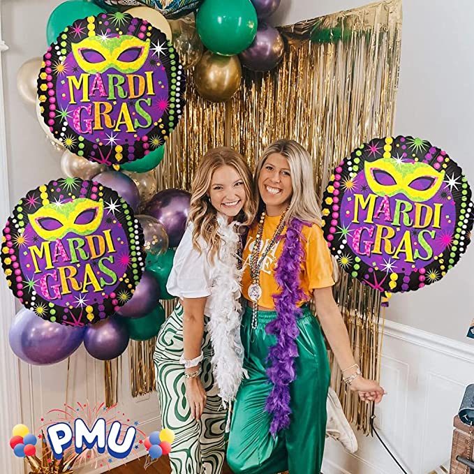 PMU Mardi Gras 18 Inch Mylar-Foil Balloon Party Accessories Indoor/Outdoor Decoration