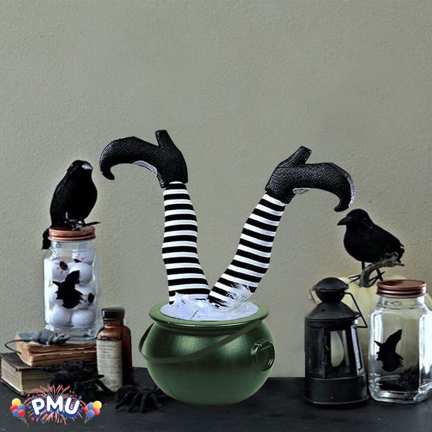 PMU Halloween 8 inch Cauldron Plastic Bucket - Halloween Party Favors - Candy Holder for Kids, Witches Green