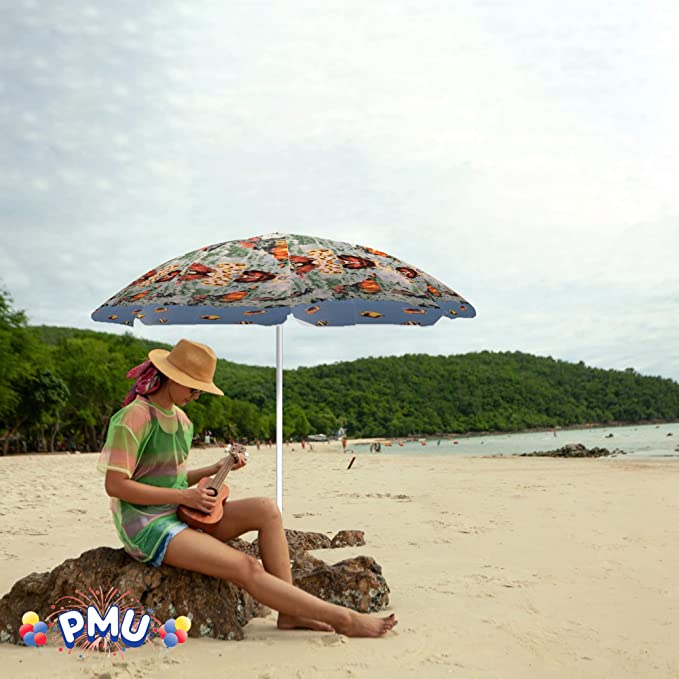 PMU Beach Umbrella - UV Protection Sunshade Umbrella for Beach, Patio, Yard & Garden - 8 feet