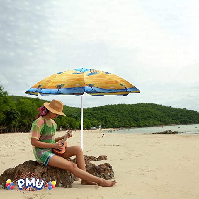 PMU Beach Umbrella - UV Protection Sunshade Umbrella for Beach, Patio, Yard & Garden - 8 feet