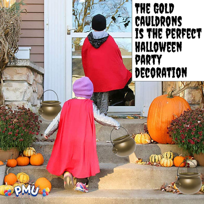 PMU Halloween Cauldron - Blow Mold Plastic Party Accessory - Candy Holder for Kids - Halloween Party Favors & Supplies – Perfect for Decoration - 8 Inch Gold