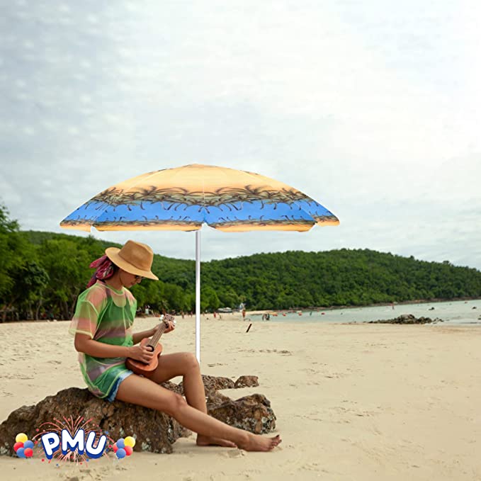 PMU Beach Umbrella - UV Protection Sunshade Umbrella for Beach, Patio, Yard & Garden - 8 feet