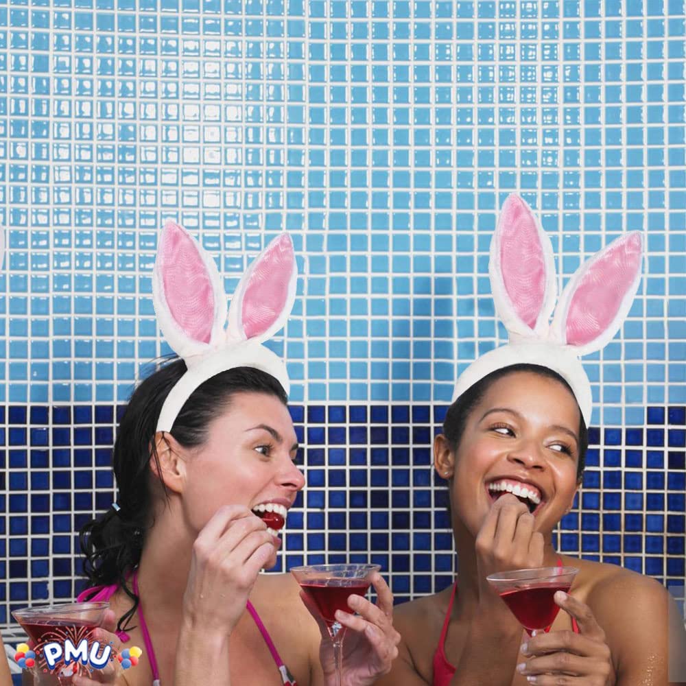 PMU Plush Soft-Touch Satin Bunny Ears Headband White and Pink Costume Accessory