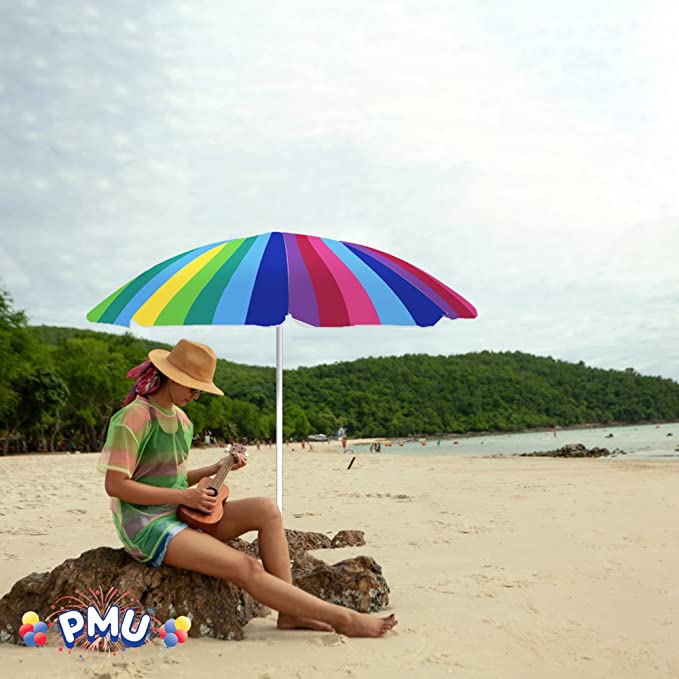 PMU Beach Umbrella - UV Protection Sunshade Umbrella for Beach, Patio, Yard & Garden - 8 feet