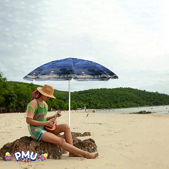 PMU Beach Umbrella - UV Protection Sunshade Umbrella for Beach, Patio, Yard & Garden - 8 feet