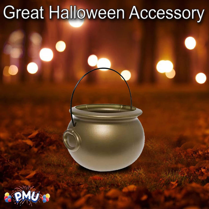 PMU Halloween Cauldron - Blow Mold Plastic Party Accessory - Candy Holder for Kids - Halloween Party Favors & Supplies – Perfect for Decoration - 8 Inch Gold