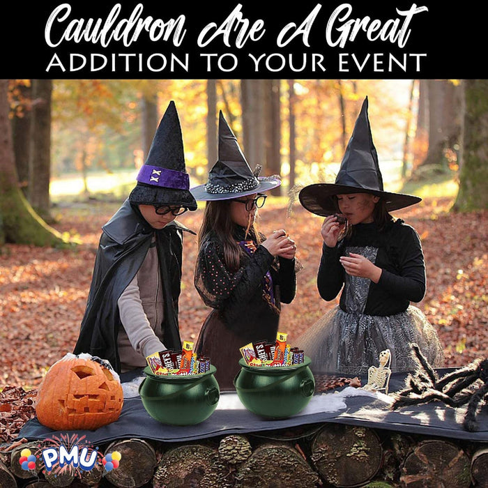 PMU Halloween 8 inch Cauldron Plastic Bucket - Halloween Party Favors - Candy Holder for Kids, Witches Green