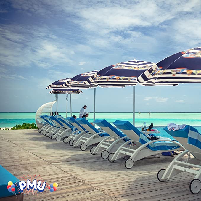 PMU Beach Umbrella - UV Protection Sunshade Umbrella for Beach, Patio, Yard & Garden - 8 feet