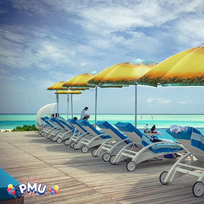 PMU Beach Umbrella - UV Protection Sunshade Umbrella for Beach, Patio, Yard & Garden - 8 feet