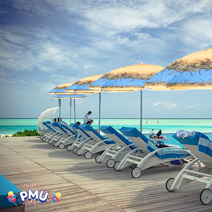 PMU Beach Umbrella - UV Protection Sunshade Umbrella for Beach, Patio, Yard & Garden - 8 feet