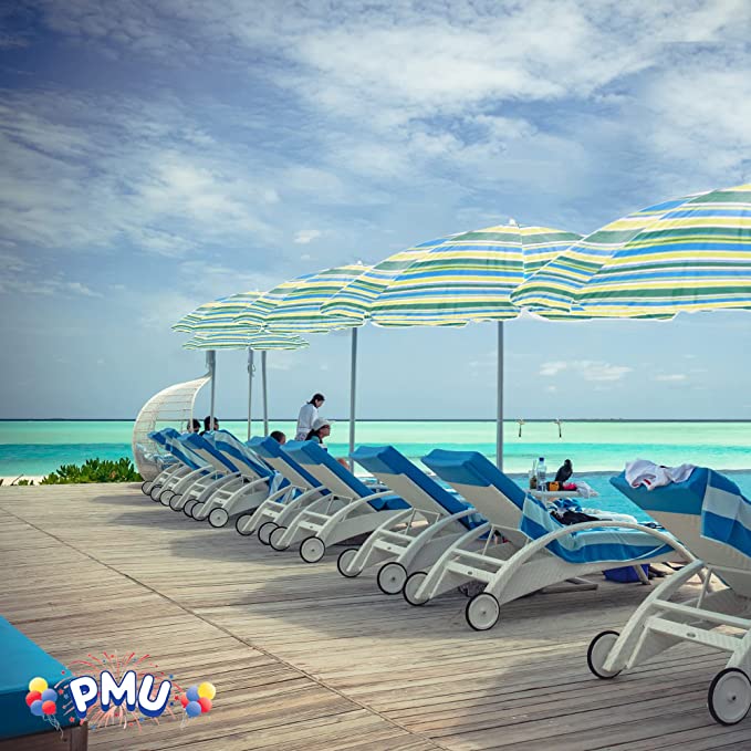 PMU Beach Umbrella - UV Protection Sunshade Umbrella for Beach, Patio, Yard & Garden - 8 feet