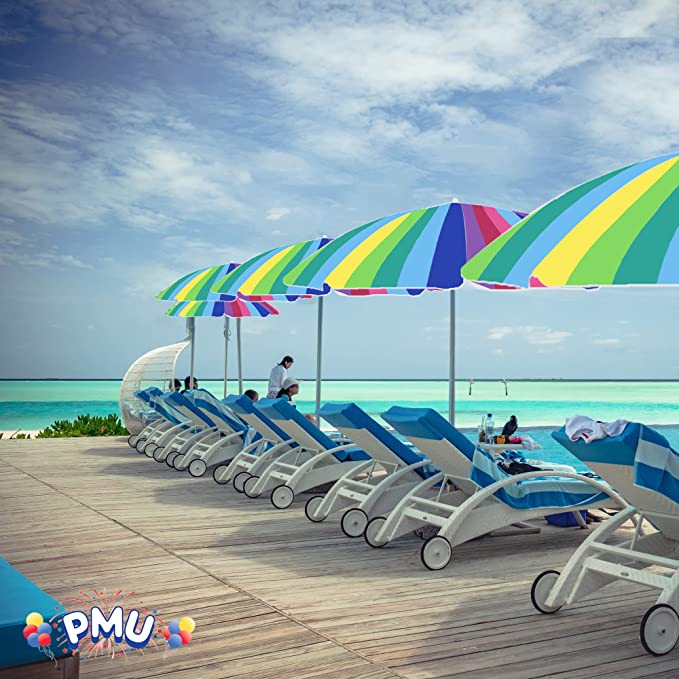 PMU Beach Umbrella - UV Protection Sunshade Umbrella for Beach, Patio, Yard & Garden - 8 feet