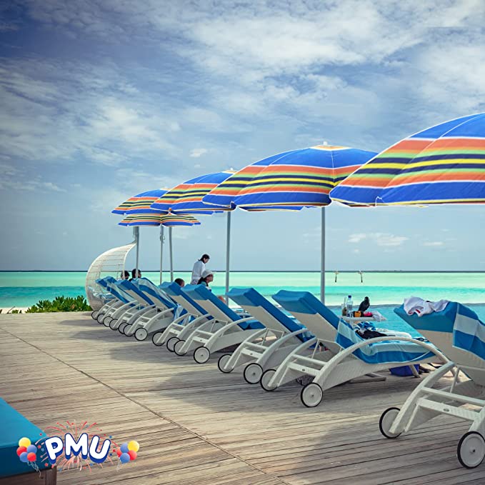 PMU Beach Umbrella - UV Protection Sunshade Umbrella for Beach, Patio, Yard & Garden - 8 feet