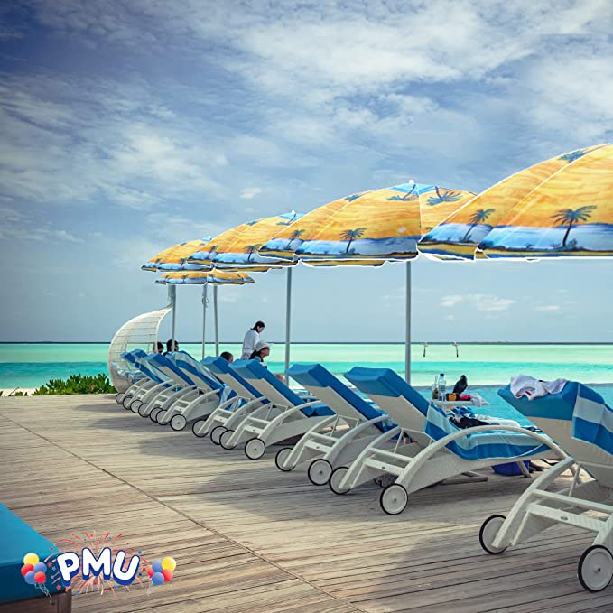 PMU Beach Umbrella - UV Protection Sunshade Umbrella for Beach, Patio, Yard & Garden - 8 feet