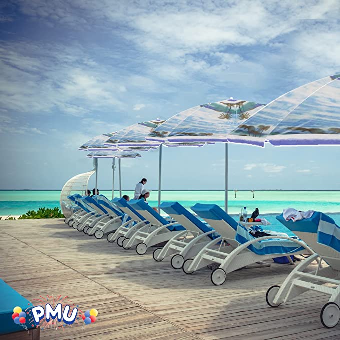 PMU Beach Umbrella - UV Protection Sunshade Umbrella for Beach, Patio, Yard & Garden - 8 feet