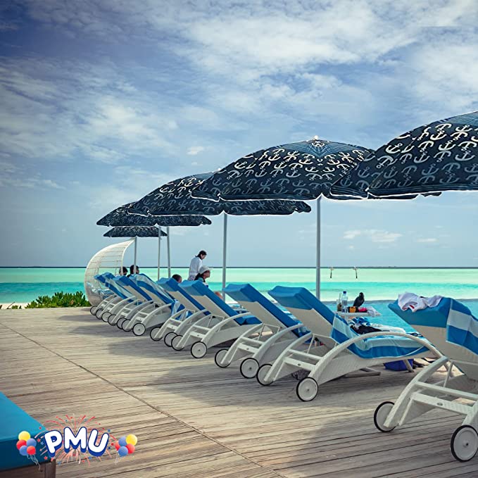 PMU Beach Umbrella - UV Protection Sunshade Umbrella for Beach, Patio, Yard & Garden - 8 feet