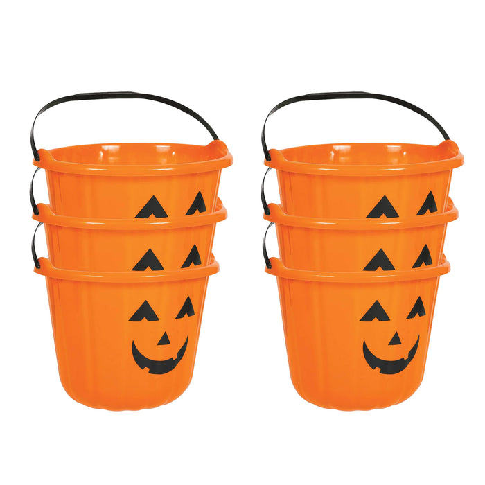 PMU Halloween Jack-O-Lantern Trick or Treat Pail Bucket - Candy Gift Basket for Kids - Pumpkin Plastic Buckets with Handle - Perfect Halloween Décor - 9 Inch