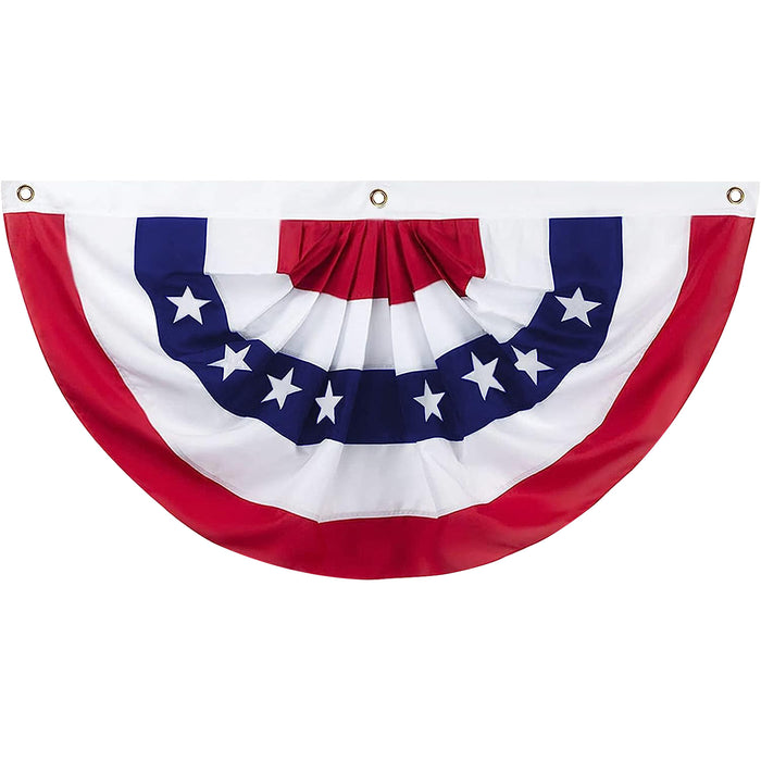 PMU Patriotic Bunting Pleated American Fan Flag 18 x 36 Inch USA Stars and Stripes Fade Resistant Nylon Half Fan Banner Easy to Hang Patriotic Decoration