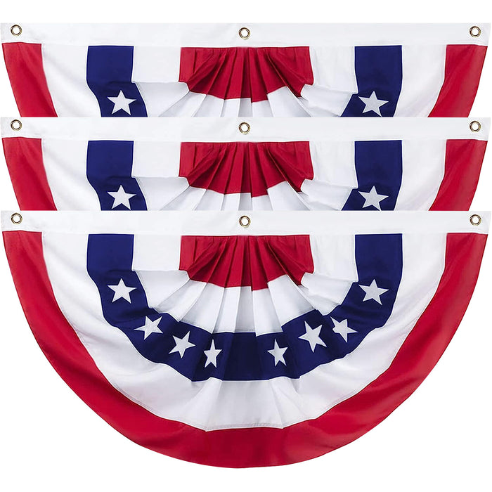 PMU Patriotic Bunting Pleated American Fan Flag 18 x 36 Inch USA Stars and Stripes Fade Resistant Nylon Half Fan Banner Easy to Hang Patriotic Decoration