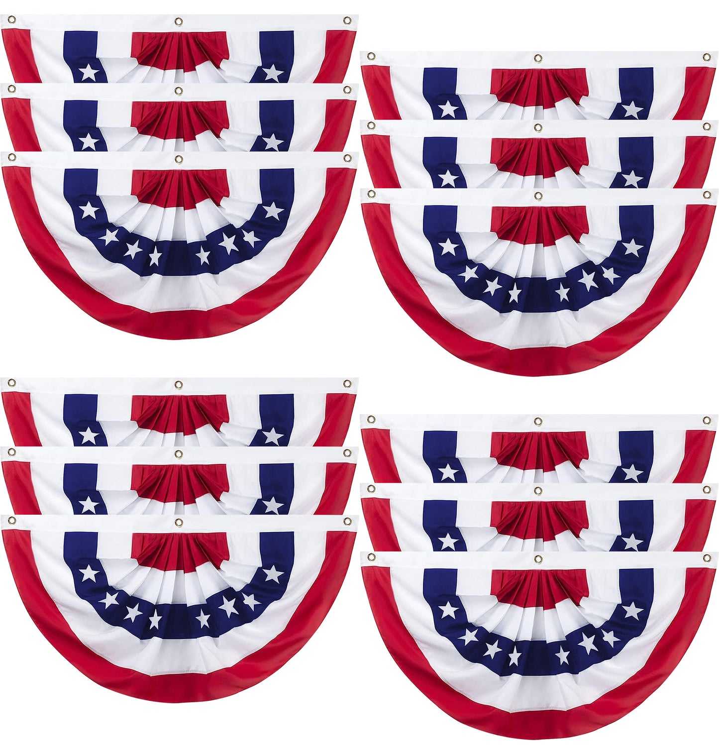 PMU Patriotic Bunting Pleated American Fan Flag 18 x 36 Inch USA Stars and Stripes Fade Resistant Nylon Half Fan Banner Easy to Hang Patriotic Decoration