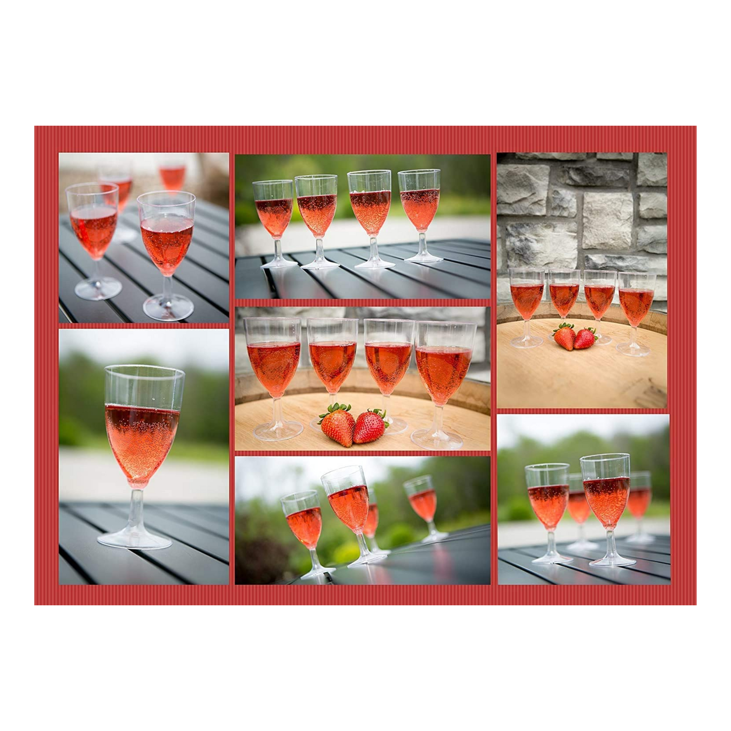PMU Hard Plastic One Piece 8-Ounce Wine Glasses, Clear, (8/Pkg)