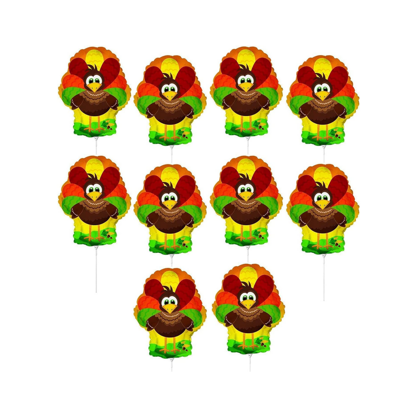PMU Thanksgiving "Turkey" 10 Inch Pre-Inflated Balloons with Stick