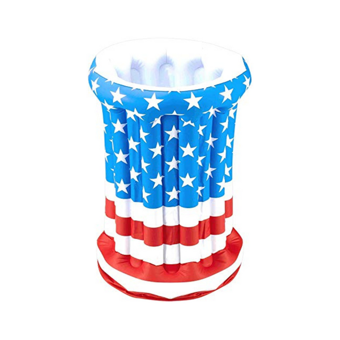 PMU Patriotic Inflatable Drink Cooler July 4th Independence Day Stars and Stripes American US Flag Blow Up Beverage Cooling Tub for Indoor/Outdoor, Red, White and Blue
