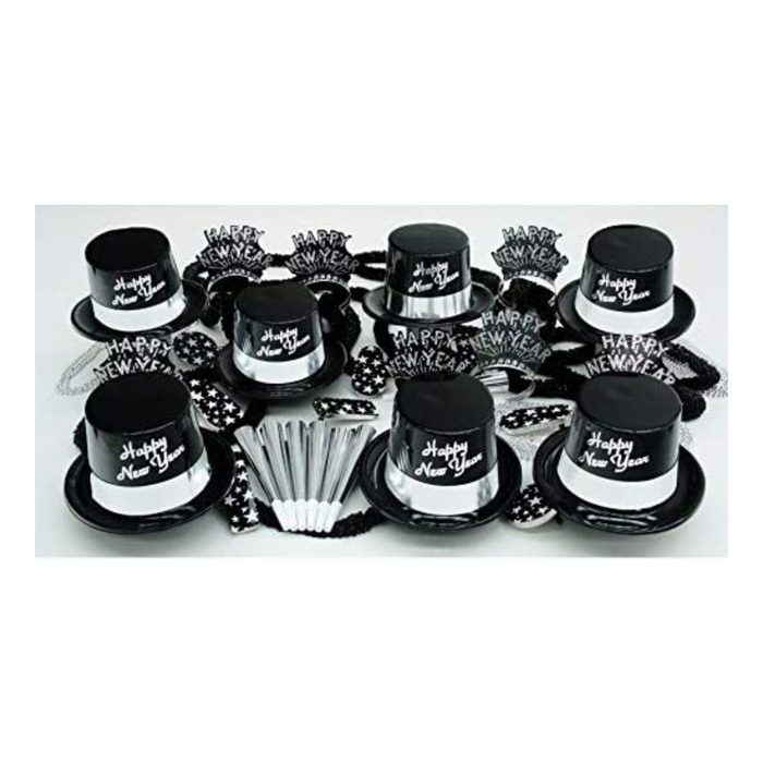 PMU New Year’s Eve Party Supplies Silver Legacy - Illusion Black & Silver Party Assortment