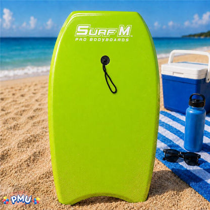 PMU 33 Inch Printed Bodyboard - Lightweight Wrist Leash Slick Bottom Boogie Board for Beach, Sea & Pool - Surfing Board for Kids, Teens & Adults Wave Conditions Pkg/1