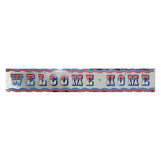 PMU Patriotic Welcome Home Banner Military Sign 3ft x 5in Red, White and Blue Stars and Stripes American Flag Foil Photo Prop Garland for Housewarming Army Deployment Returning Party Decoration (3/Pkg)