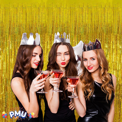 PMU Metallic Fringe Curtains | Metallic Foil Fringe Backdrop Curtains | Fringe Backdrop for Graduation, Birthday Party Decorations, Baby Shower, Disco Party |3ft x 8ft