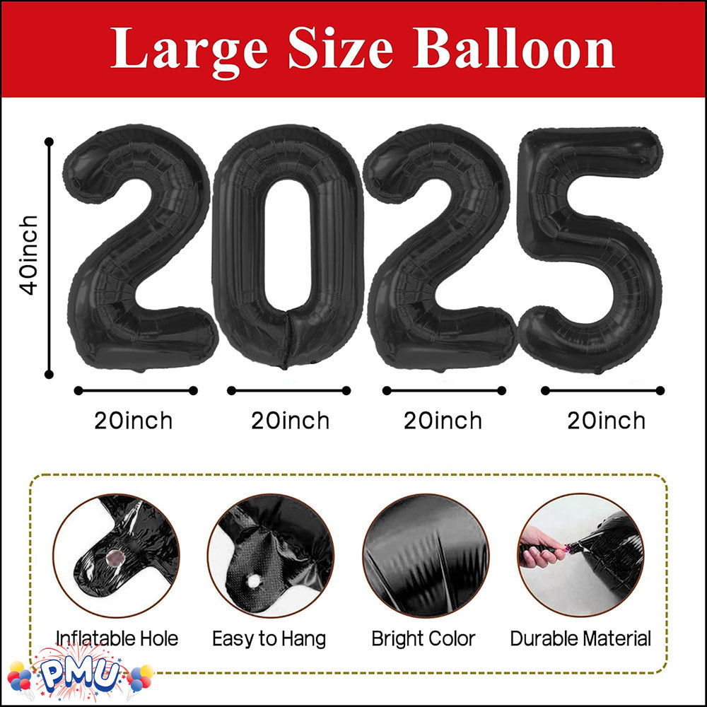 PMU New Year's Eve Party "2025" 16inch, 30inch, & 40inch in Number Mylar Balloons 2025 New Year, Graduation, Birthday, Special Events Accessories Party Celebration (4/pkg) Pkg/1