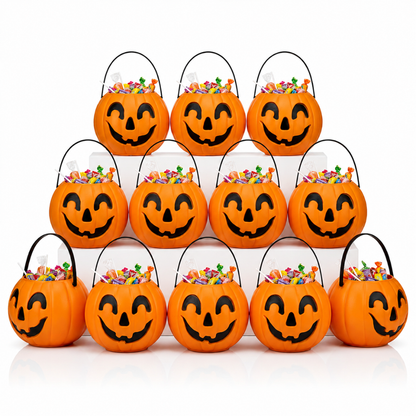 PMU Halloween Trick or Treat Jack-O-Lantern Carry Jack - Halloween Pumpkin Decorations - Candy Gift Basket for Kids - Pumpkin Bucket with Handles - 9 Inch w/Handle - Orange