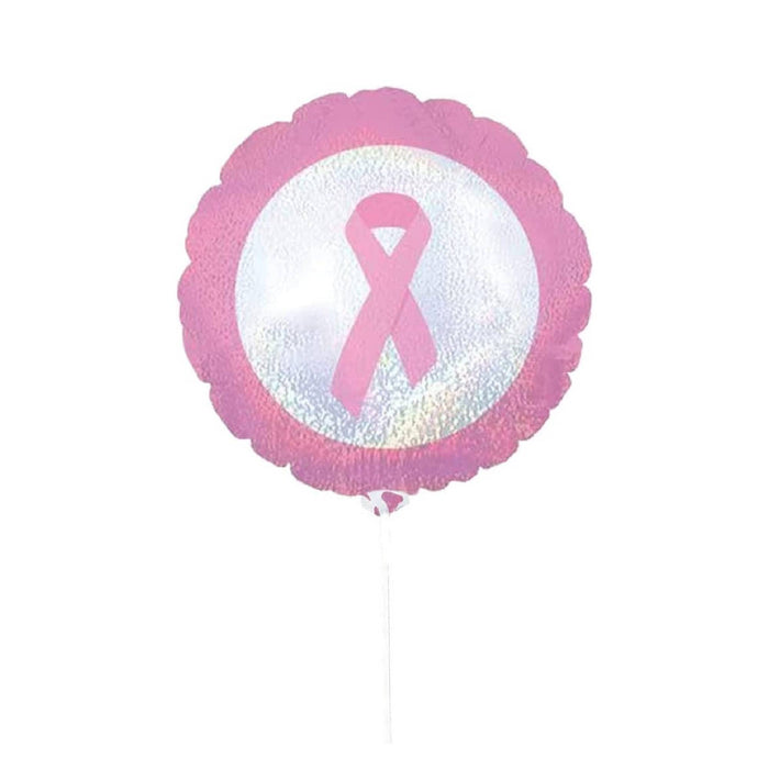 PMU Breast Cancer Dazzeloons 9 Inch Pre-Inflated with Stick (Pink Ribbon) Mylar Balloon